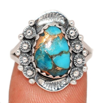 Southwest - Composite Blau Kupfer Türkis 925 Silber Ring Schmuck Gr.7 CR72307