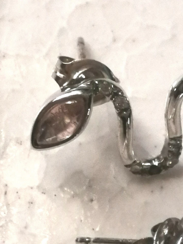 Orecchini da donna in argento 925 pendenti a forma di serpente con zircone - Immagine 3 di 4