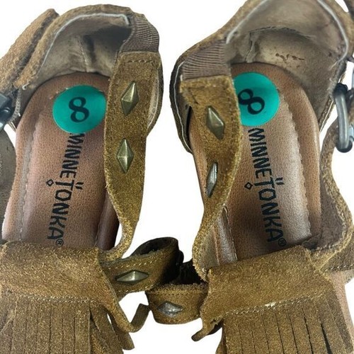 Sandali donna Minnetonka marroni in pelle scamosciata con frange taglia 8 - Foto 6 di 10