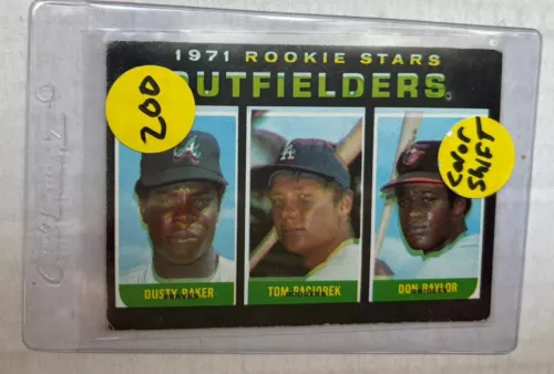 1971 Topps Baseball #709 Baker Baylor RC Colorshift Print Variation See Scan