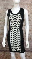 Bar III Sweater Dress Medium Bodycon Sleeveless Black White Viscose Fitted
