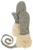 Faux Fur Trimmed Cable Knit Fashion Mitten (one Size, Heather Grey)