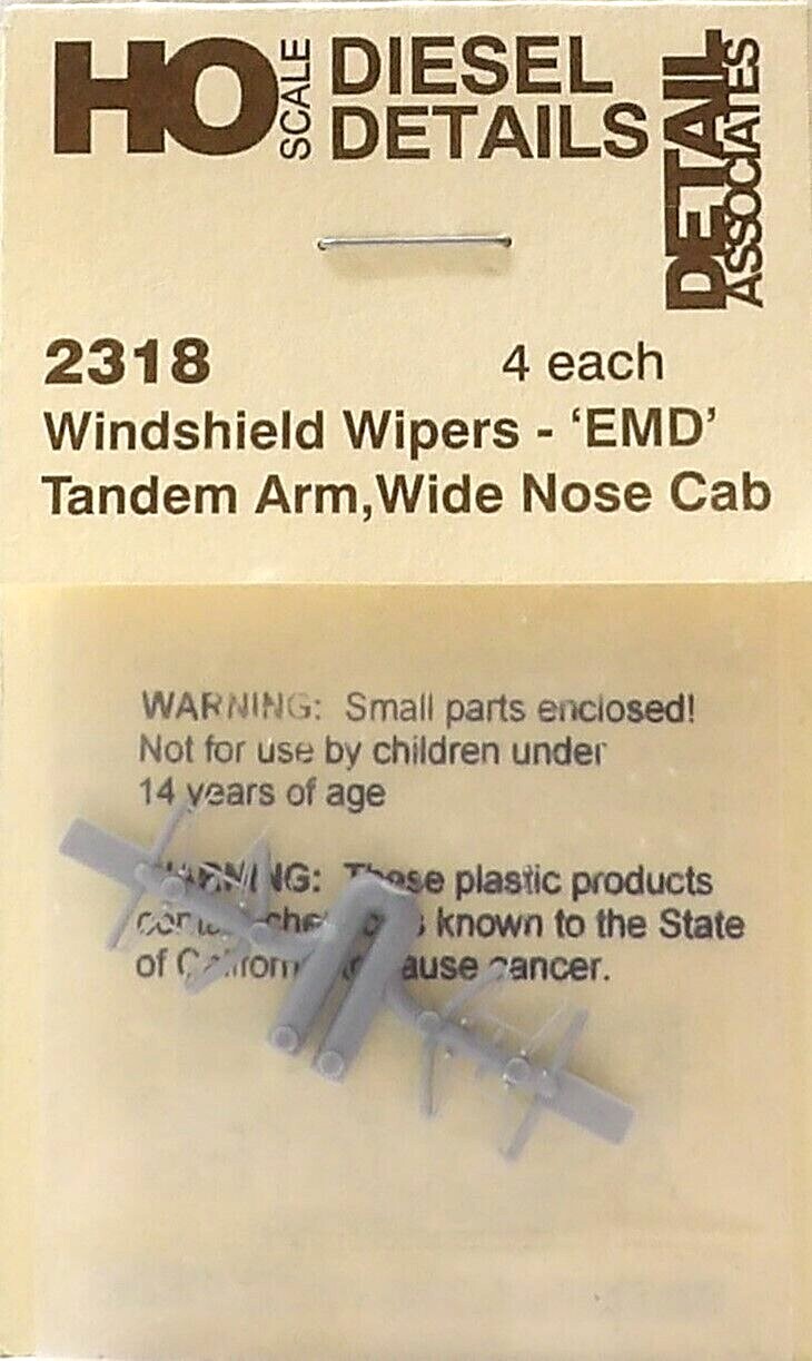 HO Scale Detail Associates 2318 EMD Wide Cab Windshield Wipers pkg (4