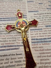 St Benedict Crucifix Red Crucifix Wall Cross For Catholic Decor Medalla Decor