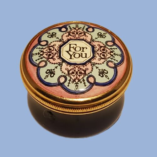 Halcyon Days Retired Mint FOR YOU Rare Purple Pink Floral Flowers Mini Pill Box - Afbeelding 1 van 5