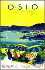 Oslo Norway Twilight Vintage Poster Print Retro Style Travel Art Home Décor