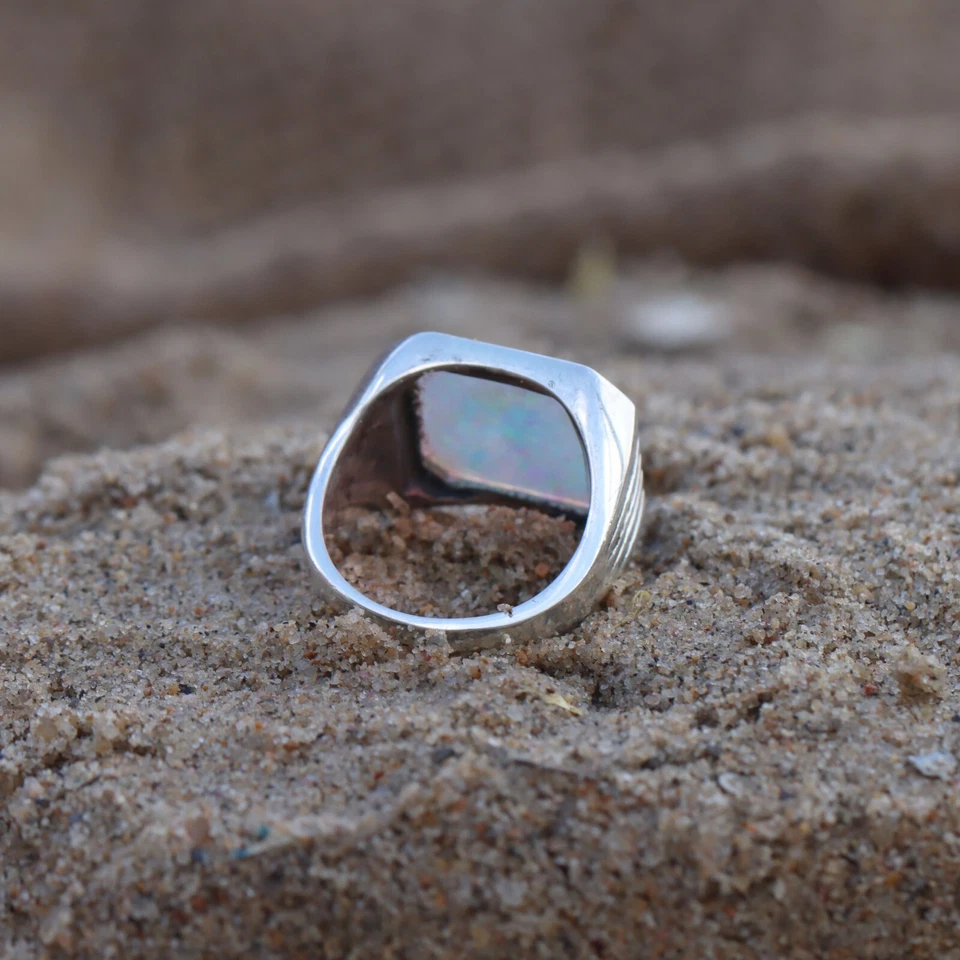 ANEL OPALA DE FOGO ANEL MASCULINO PRATA 925 ANEL OPALA DE FOGO ANEL MASCULINO PRESENTE PARA ELE - Imagem 4 de 4