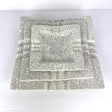 Vintage Ashtray Set 1950s Crackle Glaze White Ceramic 9in