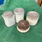 4 Vintage Vanity Milk Glass Jars Watkins, Stacomb, Richard Hudnut DuBarry Beauty