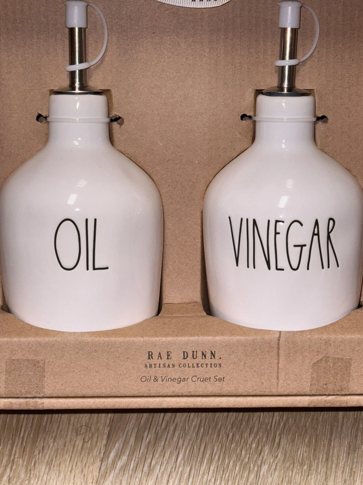 Rae Dunn Stem Artisan Print Oil + Vinegar Cruet Set In Gift Box NEW