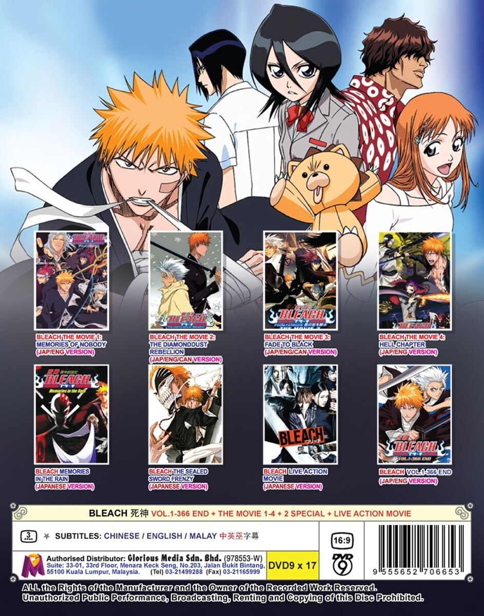 BLEACH + LIVE ACTION MOVIE - ANIME TV DVD (1-366 EPS+4 MOVIES+2 SP) SHIP  FROM US