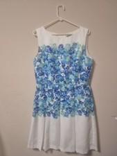 Arthur S Levine-Tahari Dress, White with Blue Floral Print Size 12