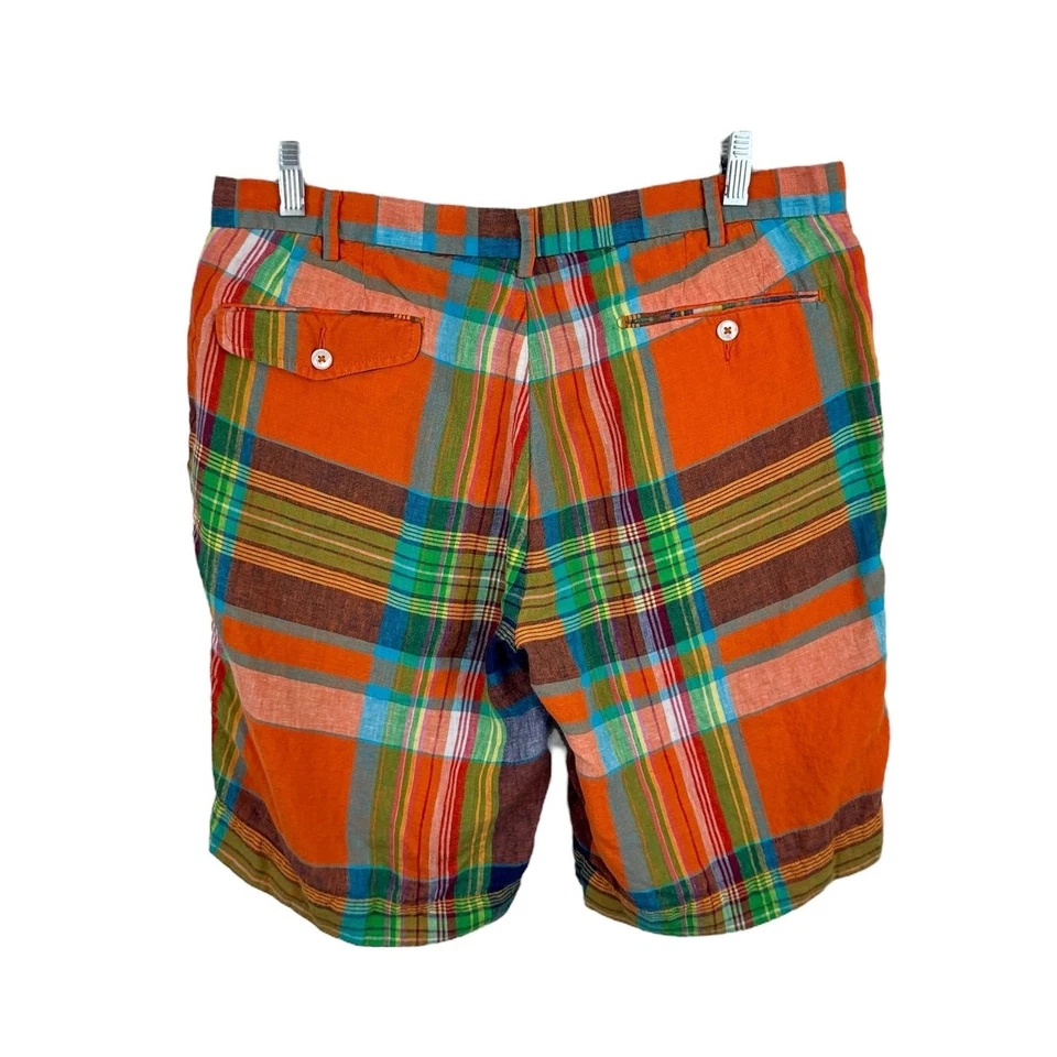 Мужские льняные шорты Polo Ralph Lauren Madras в клетку 33 цвет оранжевый классический крой - Изображение 3 из 4