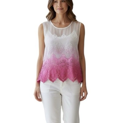 International Concepts Ombre Lace Sheer Cap Sleeve Top Womens Sz S Fairycore