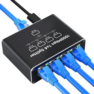 LAN Splitter 1 auf 4 Gigabit Ethernet Switch RJ45 1000Mbps Netzwerksplitter