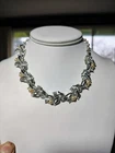 Vtg Silver Tone Pearl Rhinestone Floral Necklace 17" Vine Link Costume Jewelry
