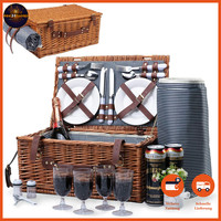 Picknickkorb Weidenkorb FüR 4 Personen Mit KüHlfach Und Decke Braun Camping