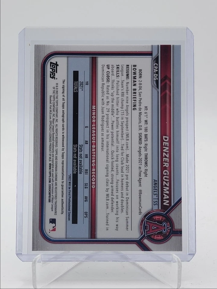 DENZER GUZMAN 2022 BOWMAN CHROME 1ST BLUE REFRACTOR ANGELS AUTO /150 Q3967 - Image 2 of 2