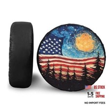 Spare Tire Cover for RV Trailer, PU Leather Tire Cover 15 inch American Flag