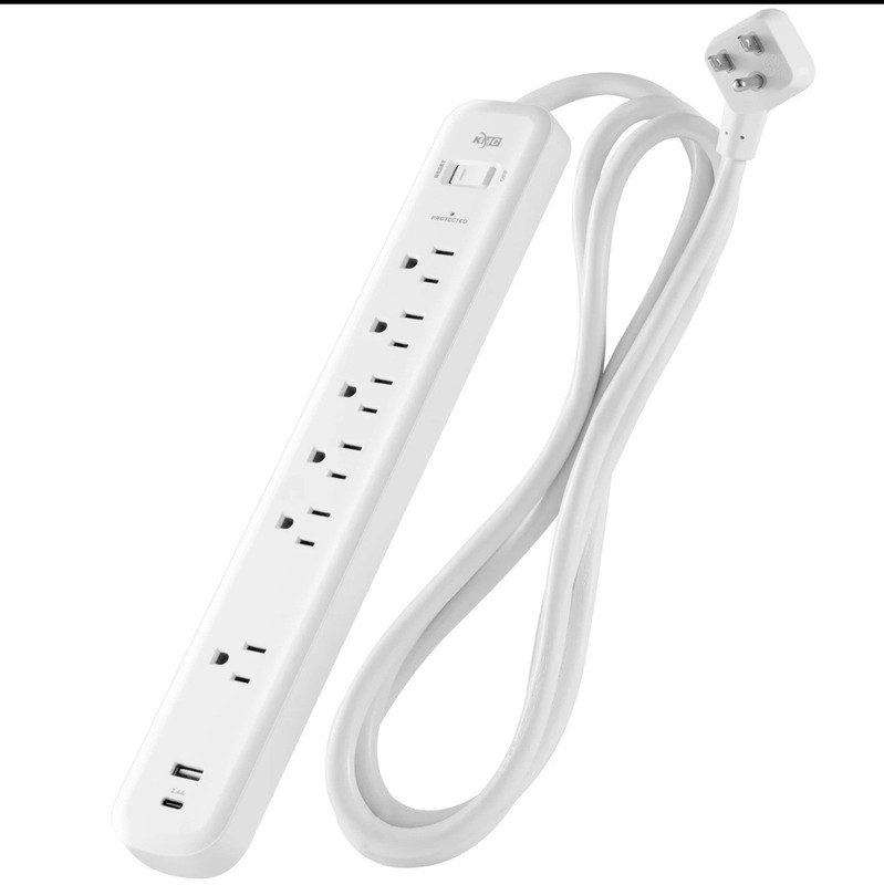 KMC 6-Outlet Surge Protector Power Strip, 1 USB-A & 1 USB-C Port, 840J Black