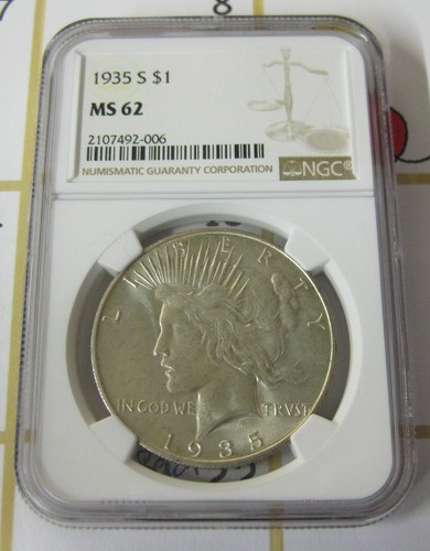1935-S Peace Silver Dollar NGC graded MS 62 Choice Uncirculated San Francisco $1