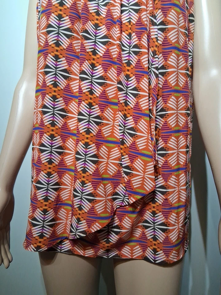 Blusa Top Para Mujer Etro Naranja/Negro Seda Sin Mangas Talla IT 46/L Foto 3 de 4