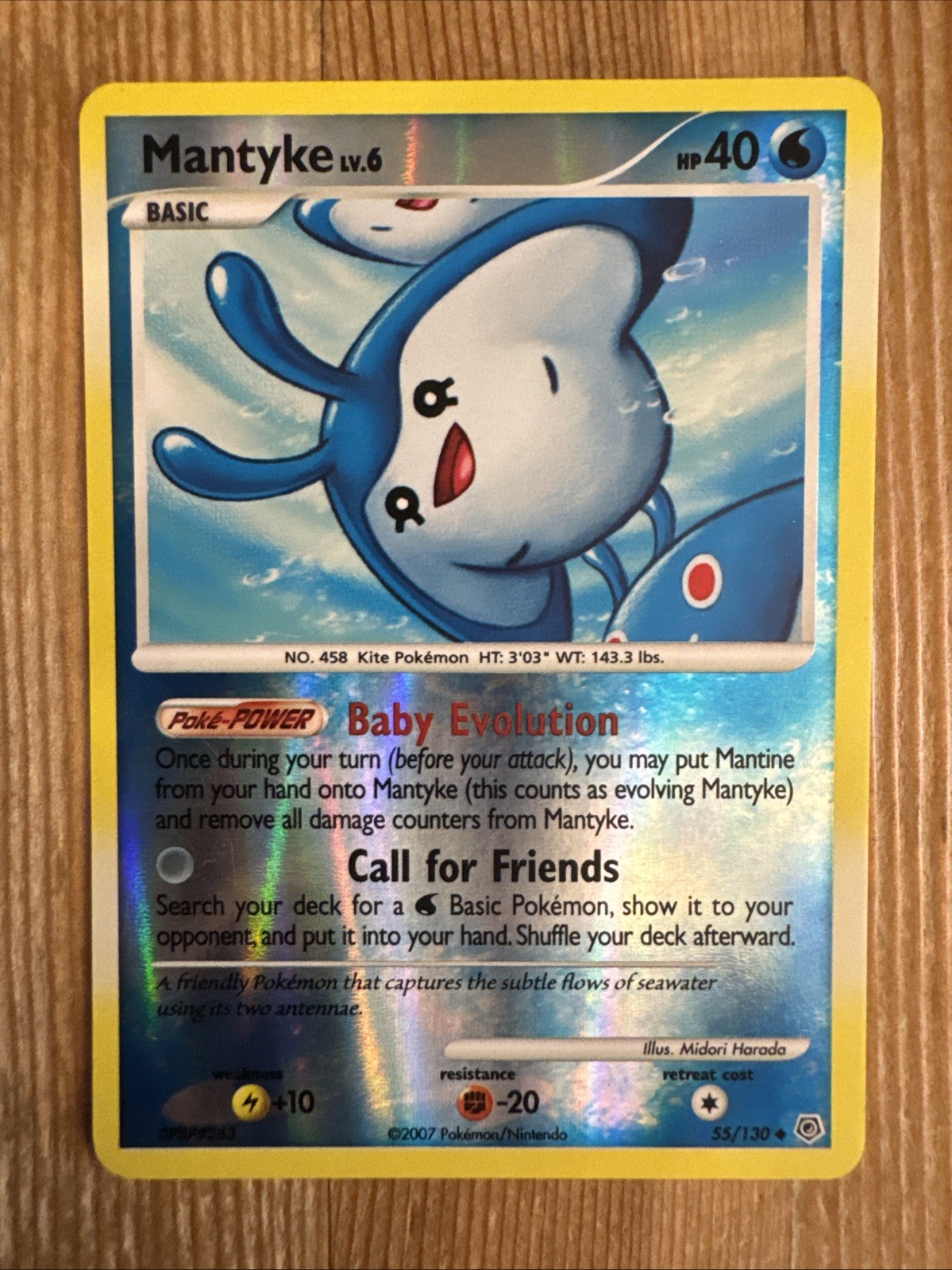 Pokémon TCG Mantyke Diamond & Pearl 55/130 Reverse Holo Uncommon LP
