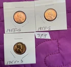 3 1955 S Lincoln Wheat Cent Gem Unc, LOT #789