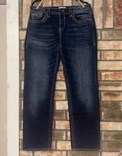 Vigoss Jeans Womens Size 16 Blue Denim Cropped Straight Leg Stretch Frayed Hem