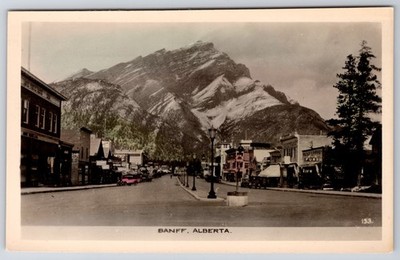 RPPC Canada Alberta Banff Avenue Storefronts Furs Gowen Sutton Postcard