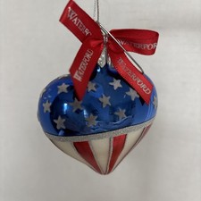 Waterford Stars and Stripes Heart Patriotic Christmas Ornament Glass 3" Heirloom