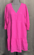 Gap Gauze Tier Dress Womens Size M Pink 3/4 Sleeve V-Neck Pockets NEW