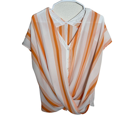 Lush Blouse Women's Medium V-Neck Short Sleeve Button Twist Sheer Casual Top