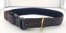 1.5 inch Wide Clip Collar Gilded Elegance Navy Gold- Velvet Lining - X-Large