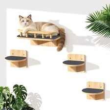 Wood Floating Cat Wall Shelves 3 Steps Wide Perch Mounted Furniture 15lbs