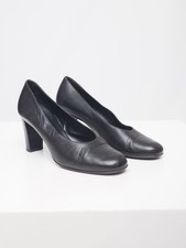 Prada Milano Black Leather Pumps – Classic Italian Block Heel Size 38 Vintage