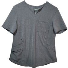ClimateRight by Cuddl Duds Womens Scrub Top Heather Grey Split Neck Small S