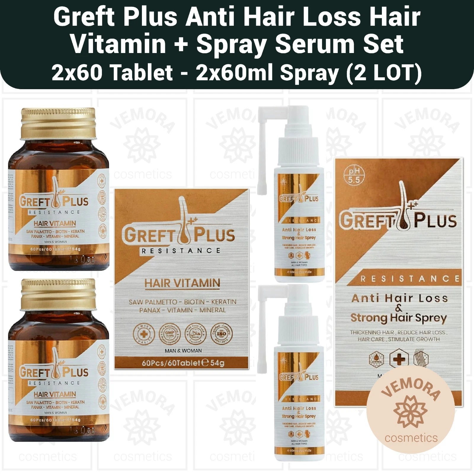 Greft Plus Anti Hair Loss Spray + Hair Vitamin Set - 2LOT