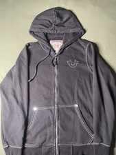 True Religion Men's Black Fleece Full Zip Hooded Graphic Logo Hoodie Size S