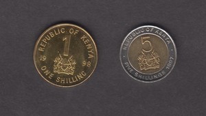 KENYA 1997. 1 & 5 shillings. Coat of arms. Daniel Toroitich Arap Moi. KM# 29, 30