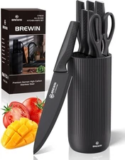 BREWIN KITCHEN 7pc KNIFE SET, Black Finished GERMAN Stainless Steel, NEW!