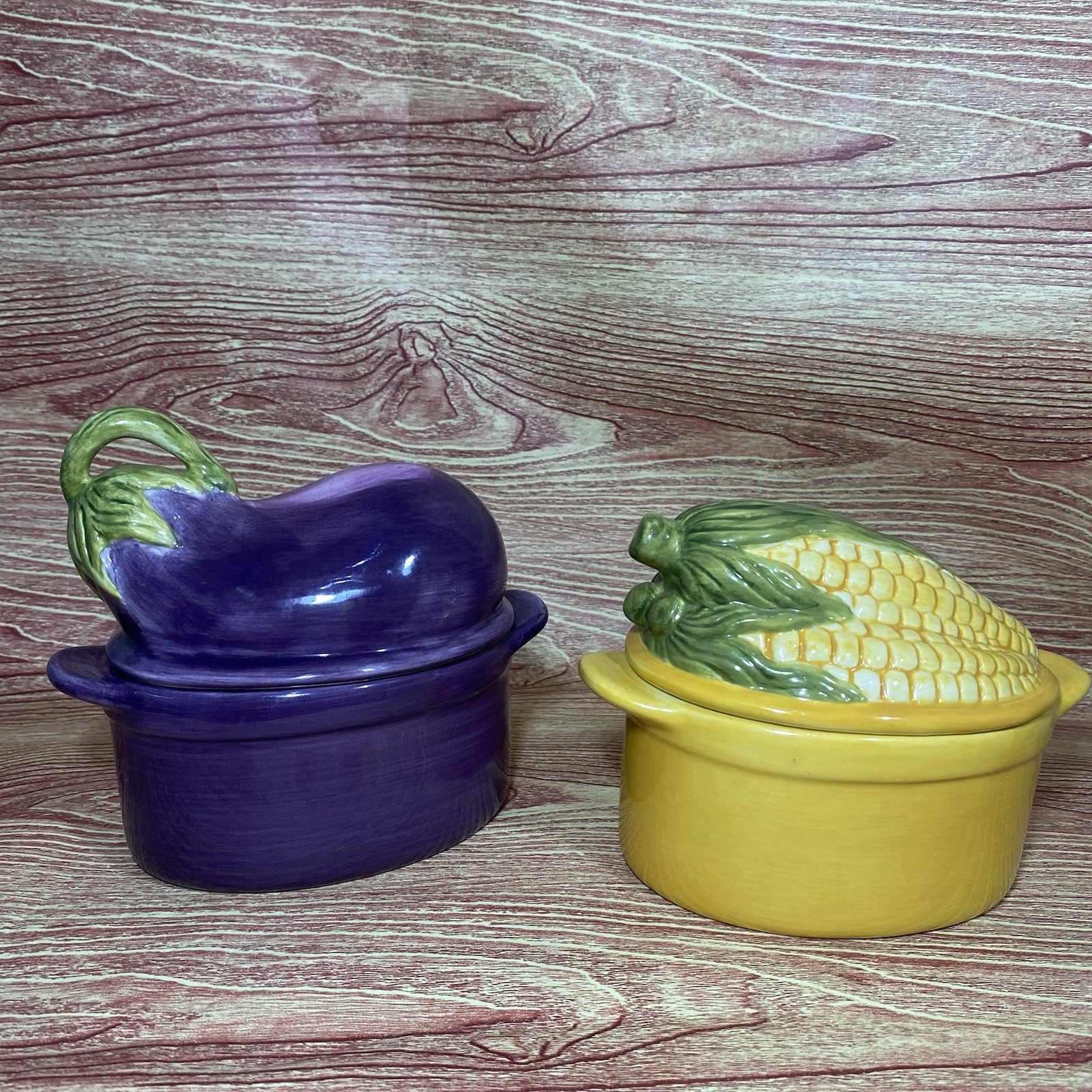 Philippe Richard Vintage Single Serve Ceramic Casserole Dish Eggplant Corn Set