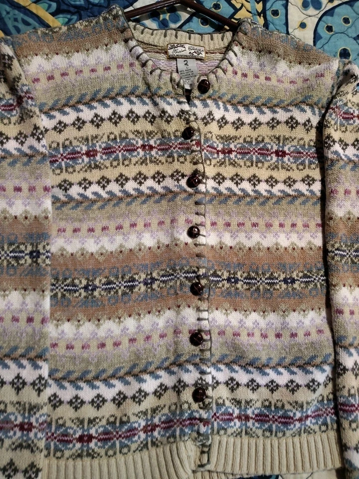 Heirloom Collectibles Colorful Cardigan Grandma Core Striped Large Vintage Foto 3 de 4
