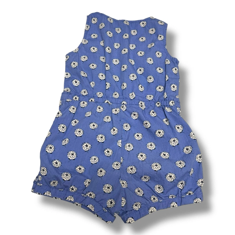 Gap Girls Romper Cabana Blue Floral Size 4 Cotton Buttons Pockets - Image 3 of 4