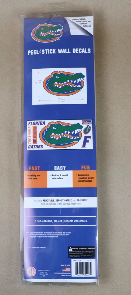 Florida Gators Peel & Stick Wall Decals XL over 2ft Wide Giant 8 Wall Decals NEW - Image 2 of 4