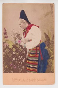 Sweden 1890s. A Woman in National Costume in Garden. Hand Painted. Gosta Florman