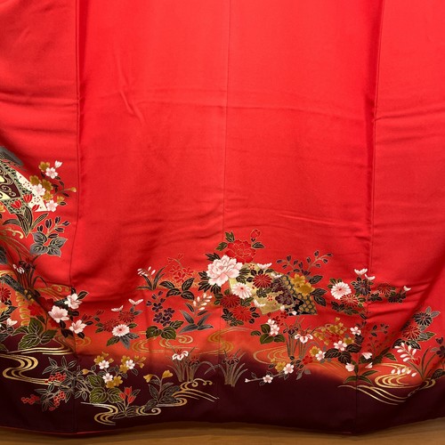 Kimono japonés K82125-3 100 % seda furiso rojo - Imagen 3 de 23