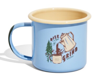 United By Blue, Rise & Grind, New 12oz Enamel Mug, Campfire Friendly NEW, NO BOX