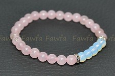 Natural 6/8/10mm Pink Quartz White Opal Round Gems Bead Stretchy Bracelet 7.5''