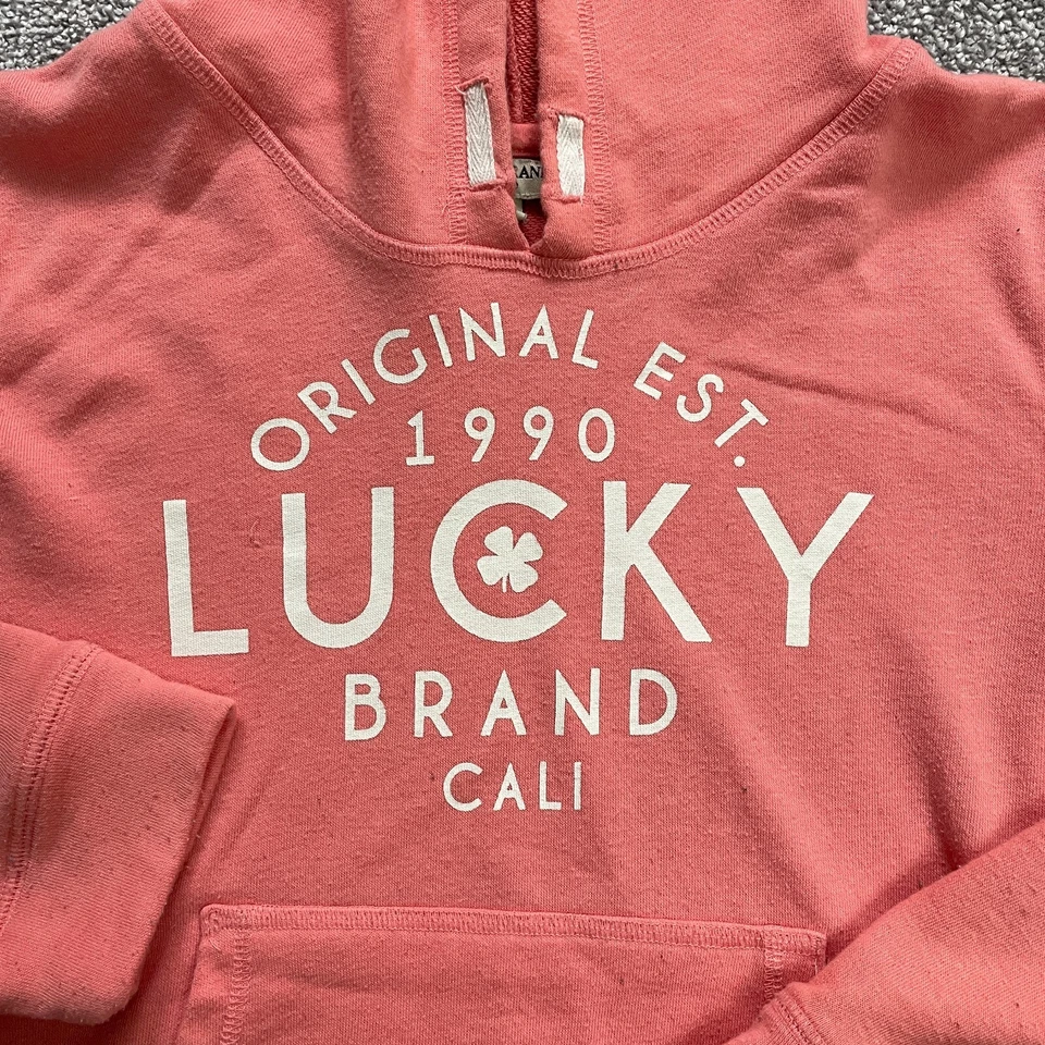 Lucky Brand Hoodie Sweatshirt Girls Kids Large Orange Drawstring Travel Casual - Image 3 of 4